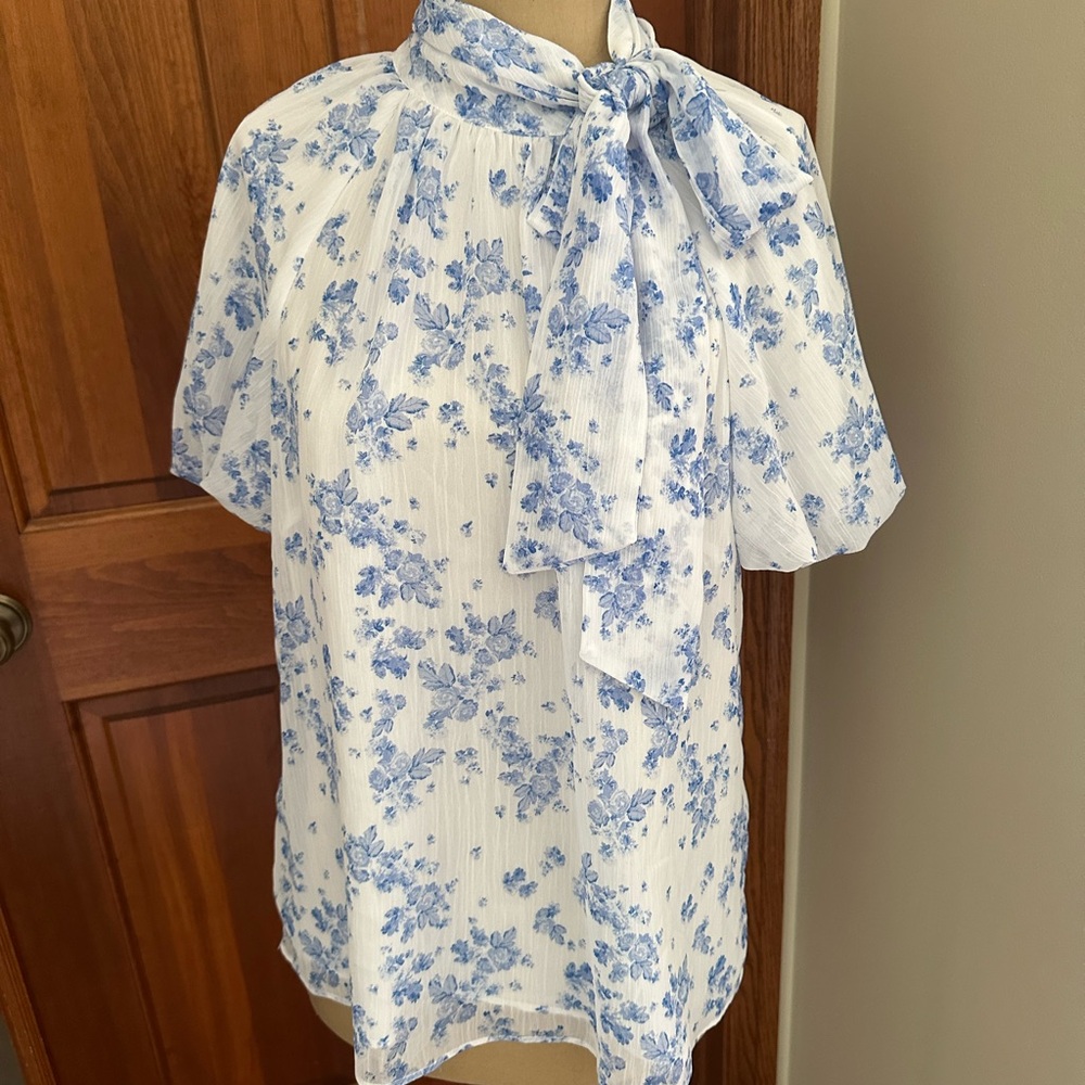 CeCe Blue and White Floral Top